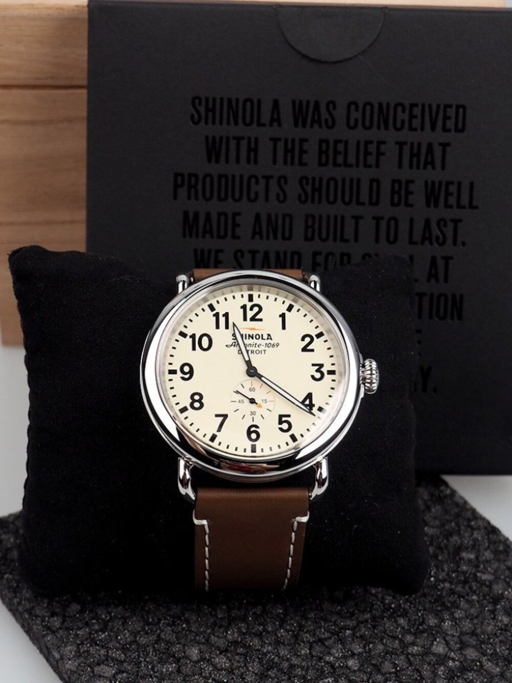 Shinola The Runwell Cream Mens 47mm Dial Leather Strap Argonite 1069 Watch w Box - Picture 11 of 13